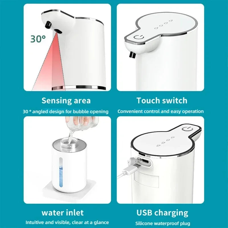 Automatic Waterproof Foaming Soap Dispenser - 350ml, Rechargeable Type C, Adjustable Foam Output