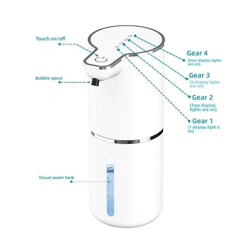 Automatic Waterproof Foaming Soap Dispenser - 350ml, Rechargeable Type C, Adjustable Foam Output