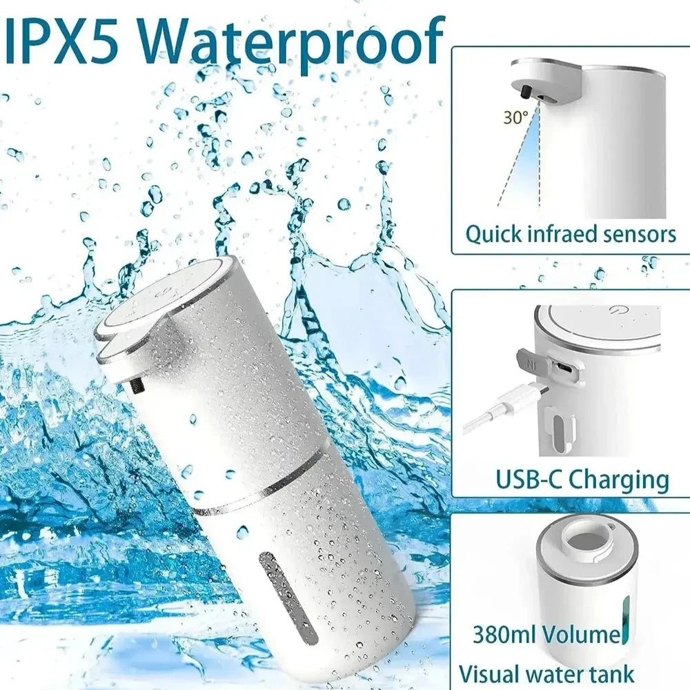 Automatic Waterproof Foaming Soap Dispenser - 350ml, Rechargeable Type C, Adjustable Foam Output