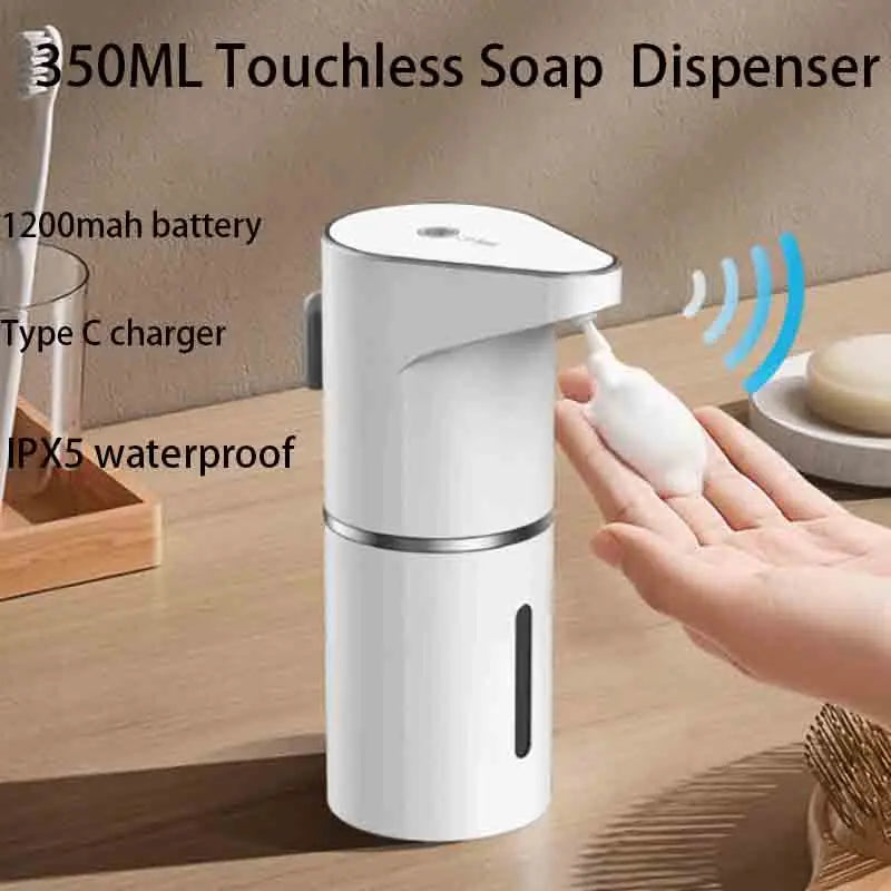 Automatic Waterproof Foaming Soap Dispenser - 350ml, Rechargeable Type C, Adjustable Foam Output
